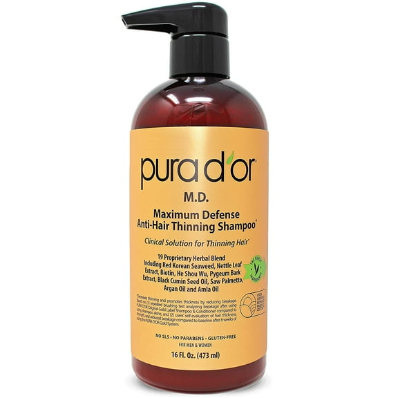 PURA D'OR MD Maximum Defense Anti Hair Thinning Shampoo 16 Fl Oz