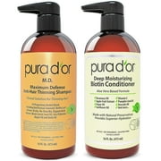 PURA DOR MD Maximum Defense Anti-Thinning Shampoo & Deep Moisturizing Conditioner Set 16 Fl Oz X 2