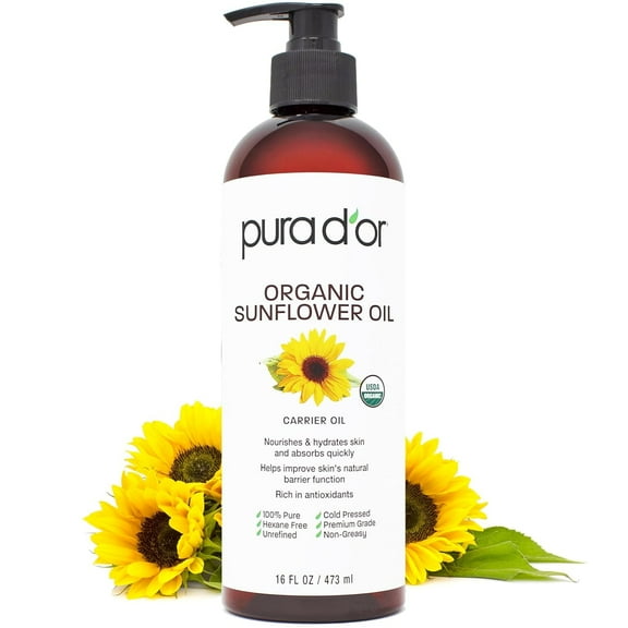 PURA D'OR ORGANIC Sunflower Seed Oil, 16 Fl Oz