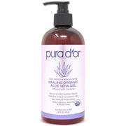 PURA D'OR Organic Aloe Vera Gel Jasmine (16oz) All Natural - ZERO Artificial Preservatives - Deeply Hydrating & Moisturizing - Sunburn, Bug Bites, Rashes, Small Cuts, Eczema Relief - For Skin & Hair