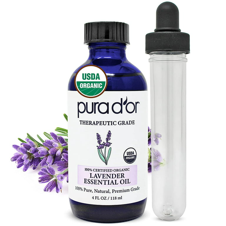 PURA D'OR Organic Lavender Essential Oil (4oz with Glass Dropper