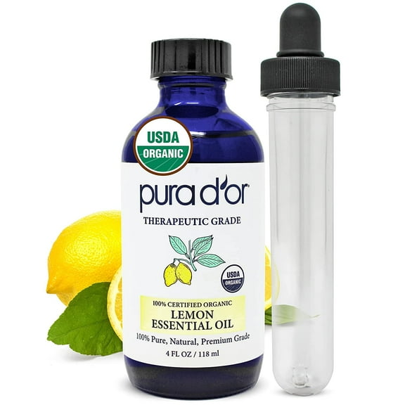 PURA D'OR Organic Lemon Essential Oil 4 Fl Oz