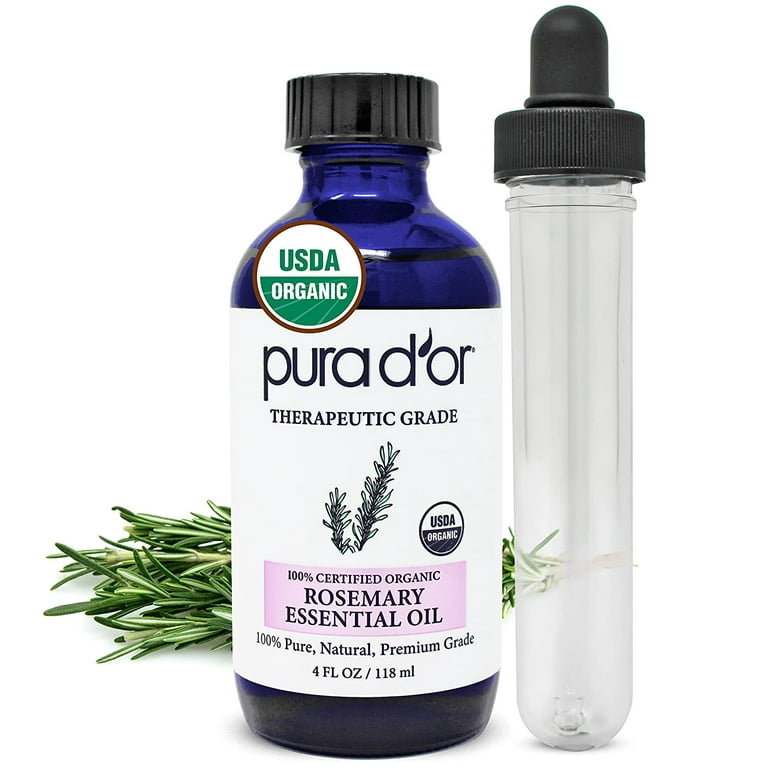 Pura D'or Rosemary Essential Oil (4oz / 118mL) USDA Organic 100% Pure Natural Therapeutic Grade Diffuser Oil for Aromatherapy, Focus, Nervous System
