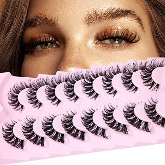 Russian Strip Lashes Natural False Eyelashes Cat Eye Cluster Lashes Wispy Clear Band D Curl Fake Lashes 16mm Faux Mink Eyelash 8 Pairs Lash by Winifred