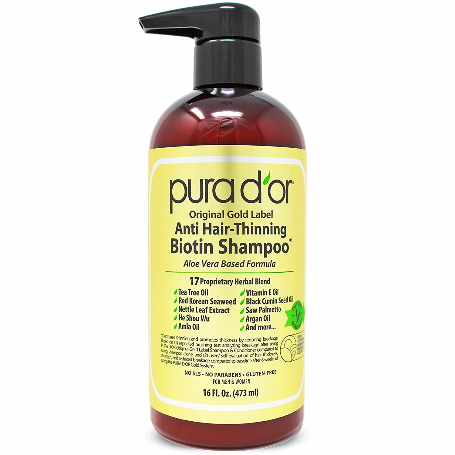 PURA DOR Original Gold Label Anti Hair Thinning Biotin Shampoo 16 Fl Oz