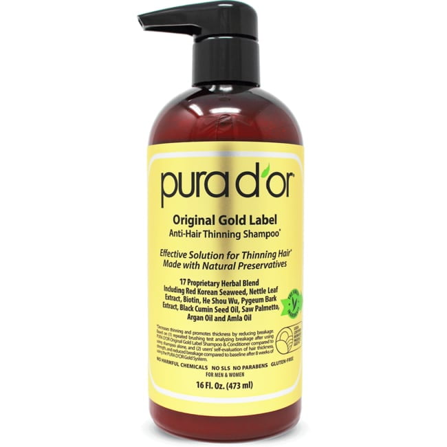 PURA D'OR Original Gold Label Anti-Thinning Biotin Shampoo, CLINICALLY  TESTED Proven Results, Herbal DHT Blocker Hair Thickening Products For  Women & Men, Natural Shampoo For Color Treated Hair, 16oz 