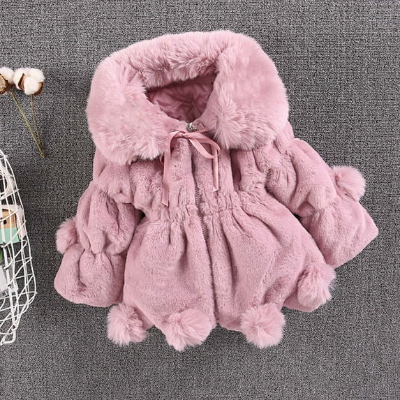 PURCOLT Winter Coat for Toddler Girls Solid Color Thicken Plush Cute Keep Warm Winter Hoodie Hairball Thick Coat Cloak on Clearance