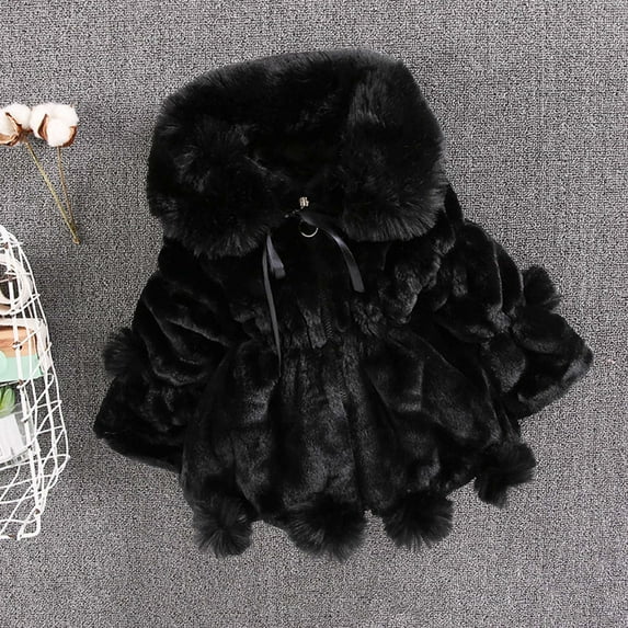 PURCOLT Winter Coat for Toddler Girls Solid Color Thicken Plush Cute Keep Warm Winter Hoodie Hairball Thick Coat Cloak on Clearance