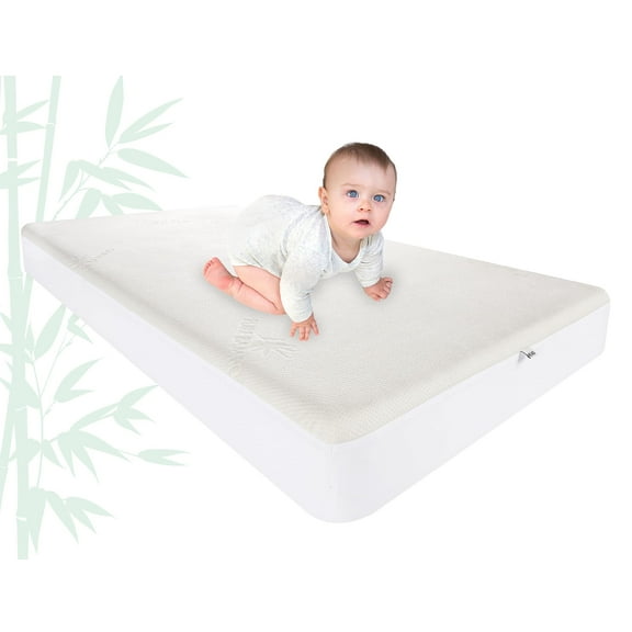 PURE BAMBOO Crib Viscose Derived from Bamboo Mattress Protector- Waterproof Cover Protects Against Moisture, Spills, Stains - Breathable, Noiseless, Fits 52"x28"x6" Crib Mattress (Crib)