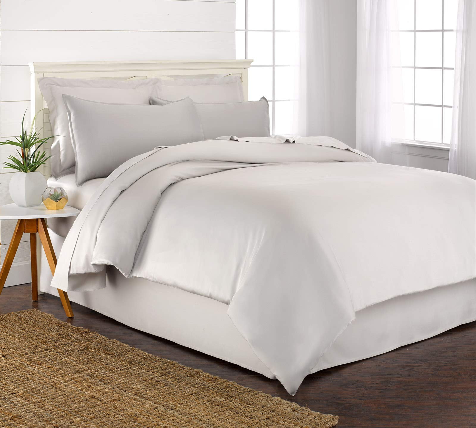 Queen White Organic Bamboo Duvet Cover Set