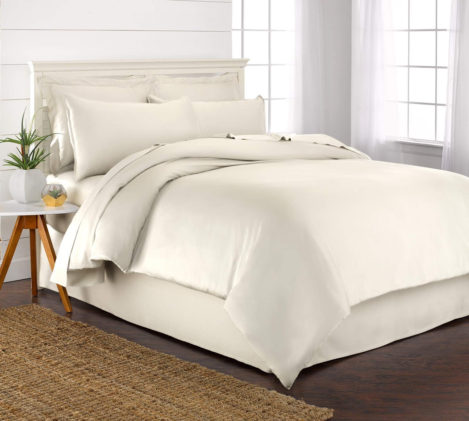 PURE BAMBOO Queen Size Duvet Cover Set - 100% Organic Bamboo, Luxuriously Soft and Cooling - 3 Piece Set - 1 Queen Button Closure Duvet Cover with Ties, 2 Pillowcases (Queen, Ivory)
