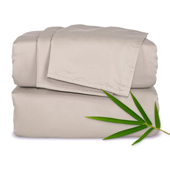 PURE BAMBOO Sheets California King Size Bed Sheet 4 Piece Set, Genuine 100% Organic Viscose Derived from Bamboo, Soft & Cooling, Double Stitching (California King, Sand)