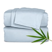 PURE BAMBOO Sheets California King Size Bed Sheet 4 Piece Set, Genuine 100% Organic Bamboo Viscose, Soft & Cooling, Double Stitching California King, Glacier