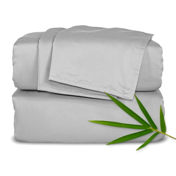 PURE BAMBOO Sheets Full Size Bed Sheets 4 Piece Set, Genuine 100% Organic Bamboo Viscose Derived, Soft & Cooling, Double Stitching, 16" Deep Pockets (Full, Silver Pearl)