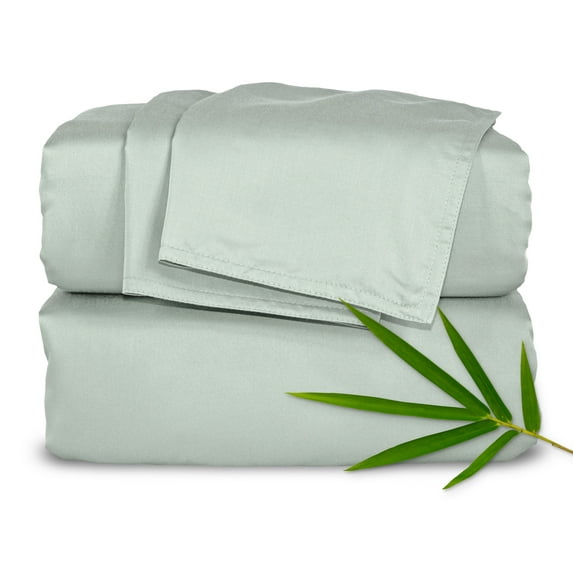 PURE BAMBOO Sheets Full Size Bed Sheets 4 Piece Set, Genuine 100% Organic Bamboo Viscose Derived, Soft & Cooling, Double Stitching, 16" Deep Pockets (Full, Sea Glass)