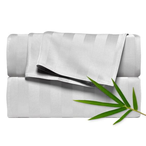 PURE BAMBOO Sheets Full Size Bed Sheets 4 Piece Set, Genuine 100% Organic Bamboo Viscose Derived, Soft & Cooling, Double Stitching, 16" Deep Pockets (Full, Jacquard White)