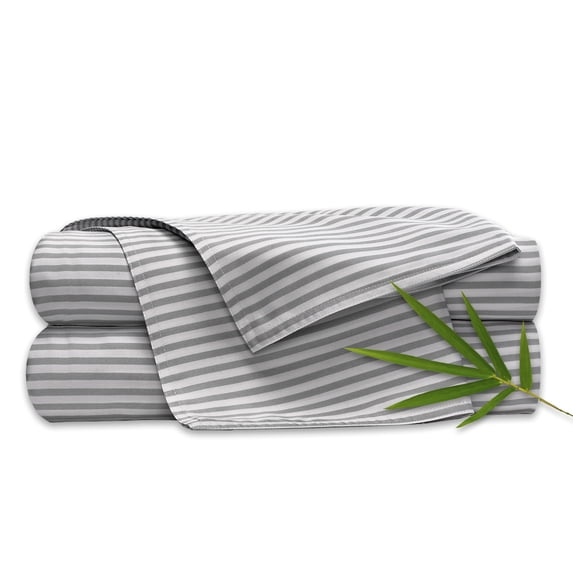 PURE BAMBOO Sheets King Size Bed Sheet 4 Piece Set, Genuine 100% Organic Bamboo Viscose, Luxuriously Soft & Cooling, Double Stitching, 16" Deep Pockets (King, Stripes)
