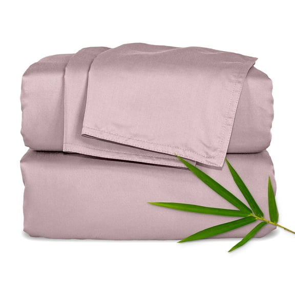 PURE BAMBOO Sheets Queen Size Bed Sheet 4 Piece Set, Genuine 100% Organic Bamboo Viscose, Luxuriously Soft & Cooling, Double Stitching, 16" Deep Pockets (Queen, Dusty Pink)