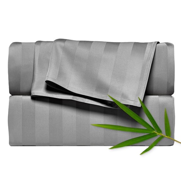 PURE BAMBOO Sheets Queen Size Bed Sheet 4 Piece Set, Genuine 100% Organic Bamboo Viscose, Soft & Cooling, Double Stitching, 16" Deep Pockets (Queen, Jacquard Stone)