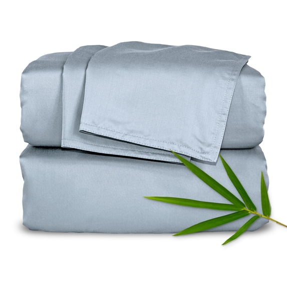 PURE BAMBOO Sheets Split King Size Bed Sheet 5 Piece Set, Genuine 100% Organic Bamboo Viscose, Soft & Cooling, Double Stitching, 16" Deep Pockets (Split King, Sterling Blue)
