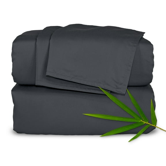 PURE BAMBOO Sheets Split King Size Bed Sheet 5 Piece Set, Genuine 100% Organic Bamboo Viscose, Soft & Cooling, Double Stitching, 16" Deep Pockets (Split King, Charcoal)