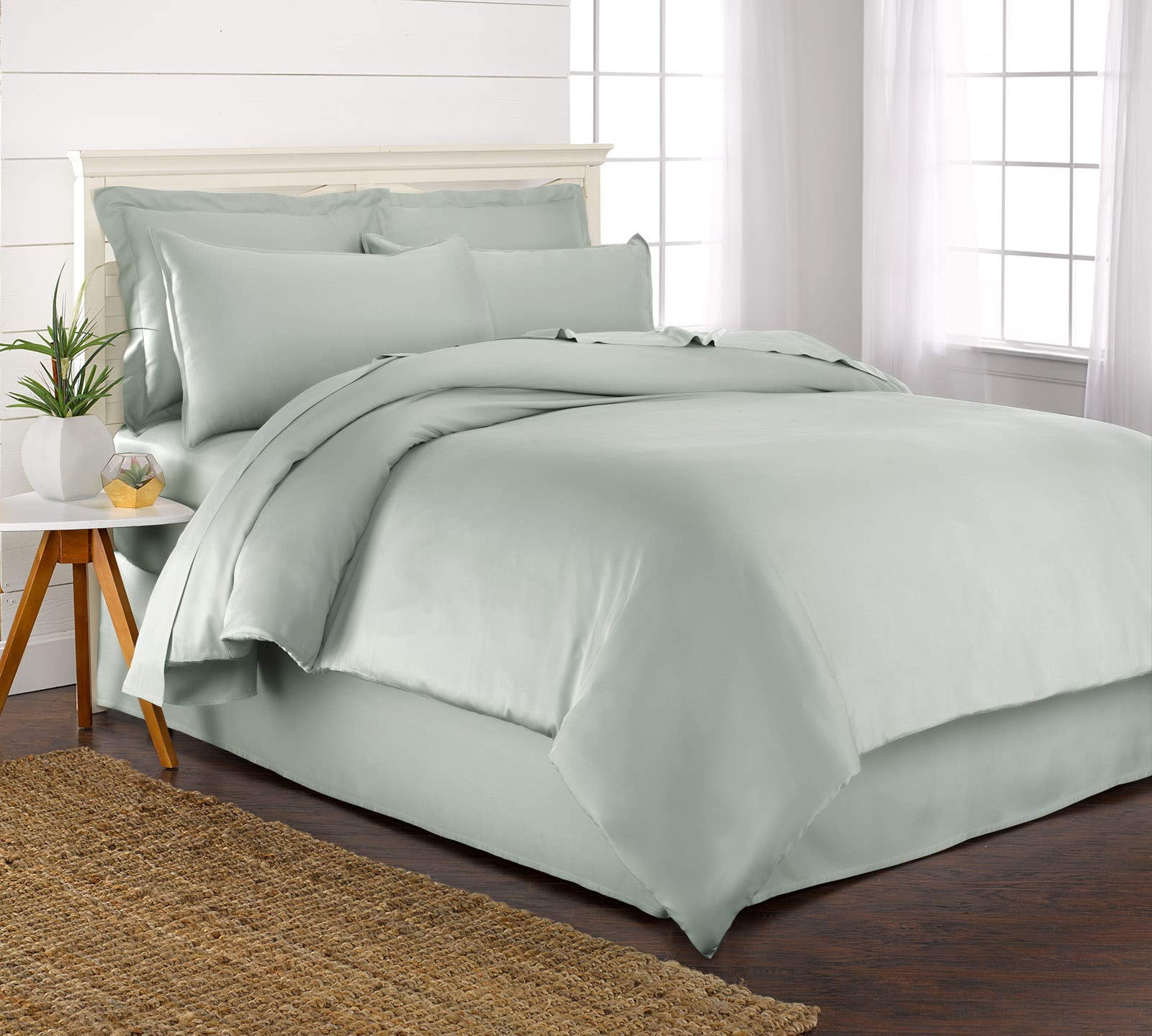 PURE BAMBOO Twin Size Duvet Cover Set - 100% Organic Bamboo, Luxuriously Soft and Cooling - 2 Piece Set - 1 Twin Button Closure Duvet Cover with Ties, 1 Pillowcase (Twin, Sea Glass)