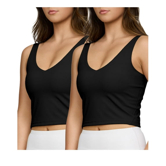 PURE CHAMP 2pk Sports Bras for Women Medium Support Crop Tops Tank Top for Women Camisole Cami Workout Tops Removable Padding (Set 1 Size Small)