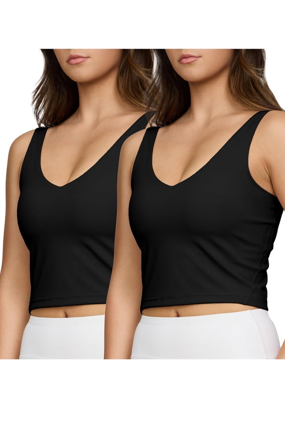 2pk Sports Bras for Women Medium Support Crop Tops Tank Top for Women Camisole Cami Workout Tops Removable Padding (Set 1 Size X-Large)
