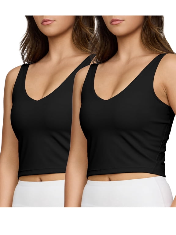 PC 2pk Sports Bras for Women Medium Support Crop Tops Tank Top for Women Camisole Cami Workout Tops Removable Padding, Sizes S-XL