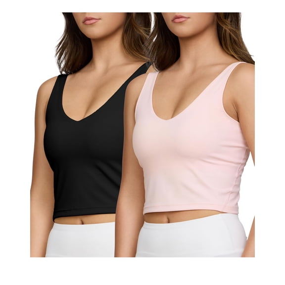 PURE CHAMP 2pk Sports Bras for Women Medium Support Crop Tops Tank Top for Women Camisole Cami Workout Tops Removable Padding (Set 10 Size X-Large)