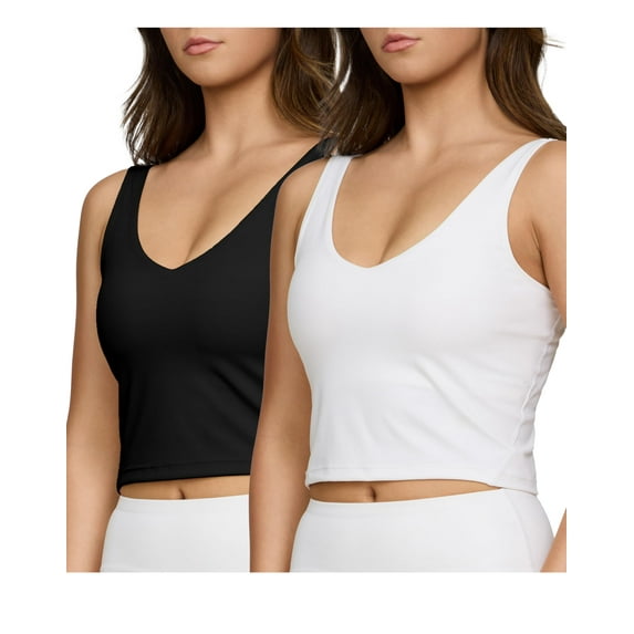 PURE CHAMP 2pk Sports Bras for Women Medium Support Crop Tops Tank Top for Women Camisole Cami Workout Tops Removable Padding (Set 2 Size Large)