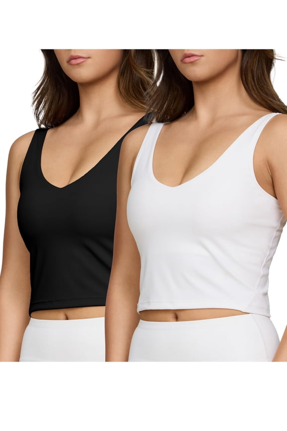 2pk Sports Bras for Women Medium Support Crop Tops Tank Top for Women Camisole Cami Workout Tops Removable Padding (Set 2 Size Medium)