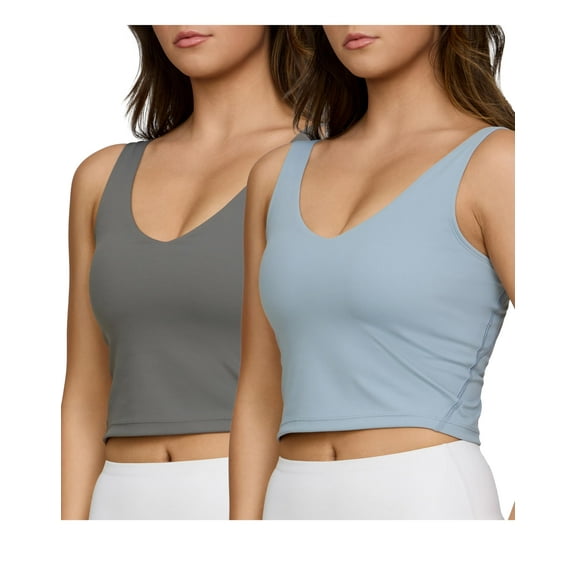 PURE CHAMP 2pk Sports Bras for Women Medium Support Crop Tops Tank Top for Women Camisole Cami Workout Tops Removable Padding (Set 4 Size Small)