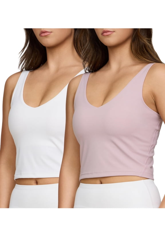 2pk Sports Bras for Women Medium Support Crop Tops Tank Top for Women Camisole Cami Workout Tops Removable Padding (Set 7 Size Medium)