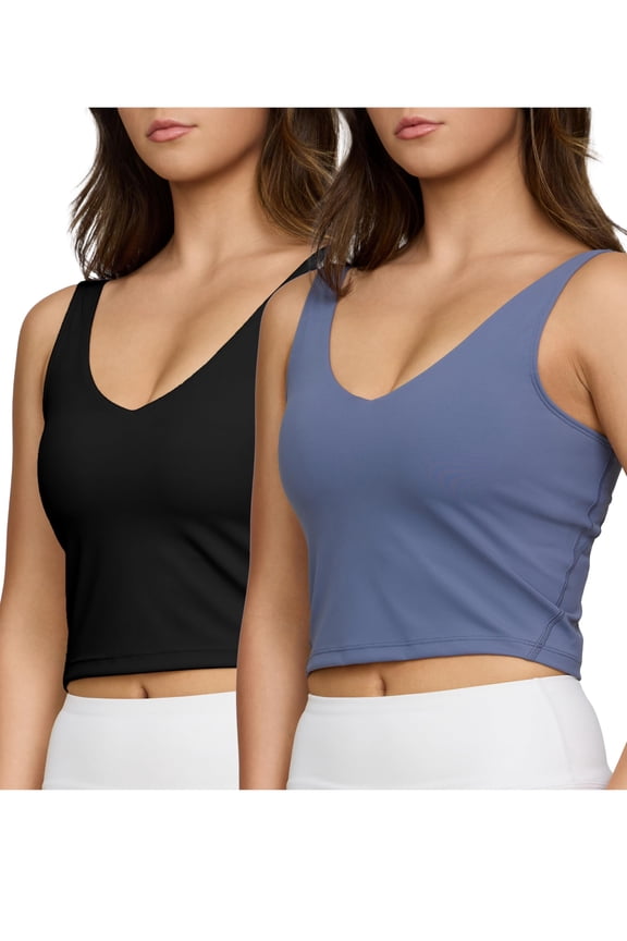 2pk Sports Bras for Women Medium Support Crop Tops Tank Top for Women Camisole Cami Workout Tops Removable Padding (Set 8 Size Large)