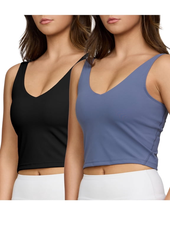 2pk Sports Bras for Women Medium Support Crop Tops Tank Top for Women Camisole Cami Workout Tops Removable Padding, Sizes S-XL