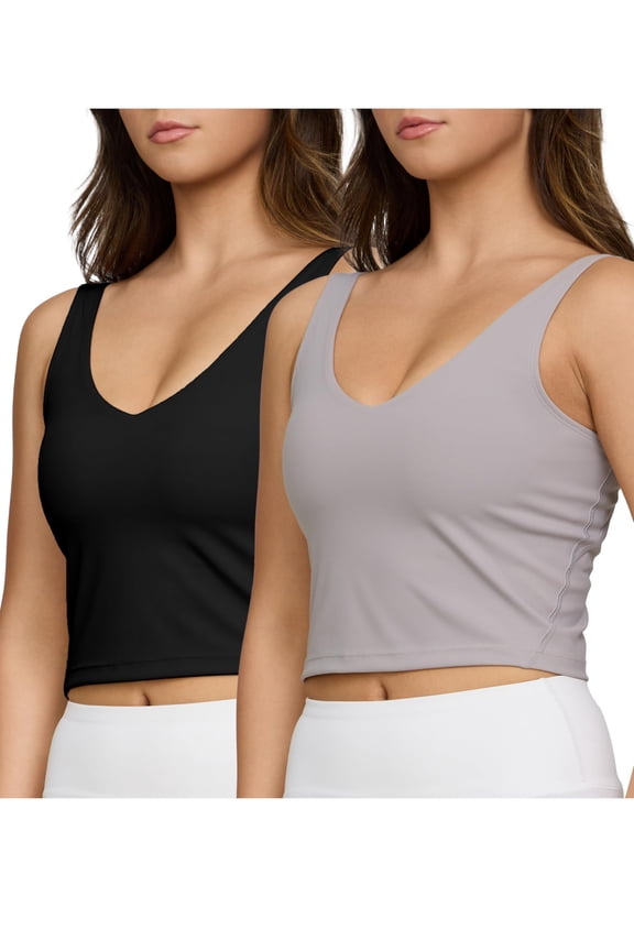 2pk Sports Bras for Women Medium Support Crop Tops Tank Top for Women Camisole Cami Workout Tops Removable Padding (Set 9 Size Medium)