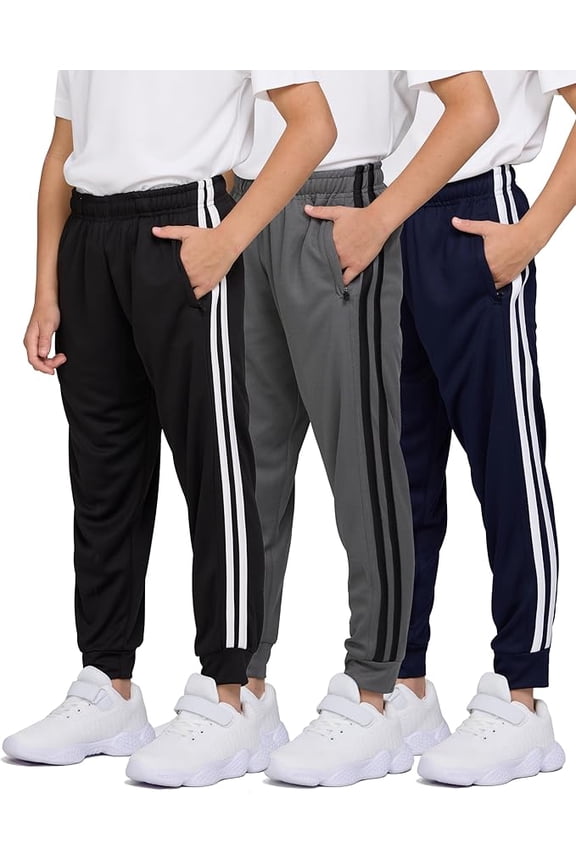 3 Pack Boys Sweatpants Mesh Lightweight Kids Clothes with Zipper Pockets Active Quick-Dry Boys Pants Sizes 4-20 (Set 1 Size Medium)