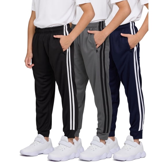 PURE CHAMP 3 Pack Boys Sweatpants Mesh Lightweight Kids Clothes with Zipper Pockets Active Quick-Dry Boys Pants Sizes 4-20 (Set 1 Size Small)