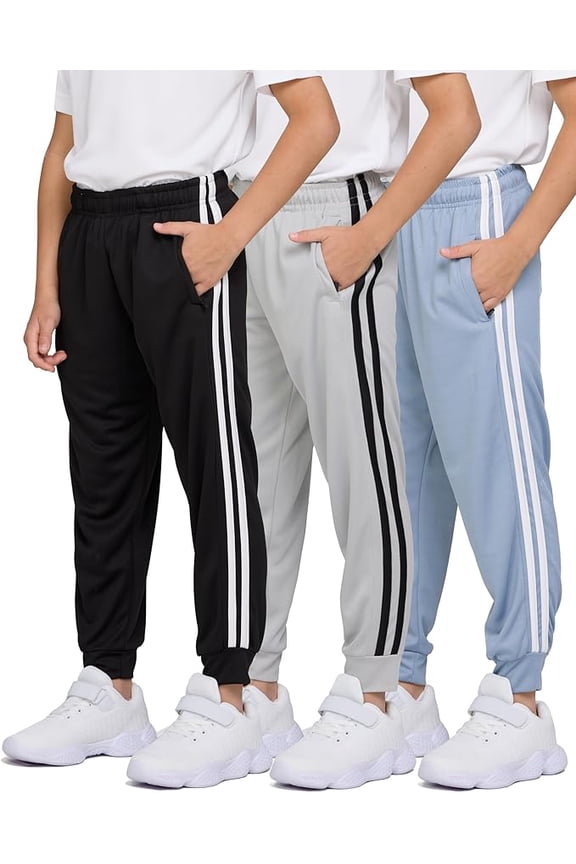 3 Pack Boys Sweatpants Mesh Lightweight Kids Clothes with Zipper Pockets Active Quick-Dry Boys Pants Sizes 4-20 (Set 2 Size 2X-Large)