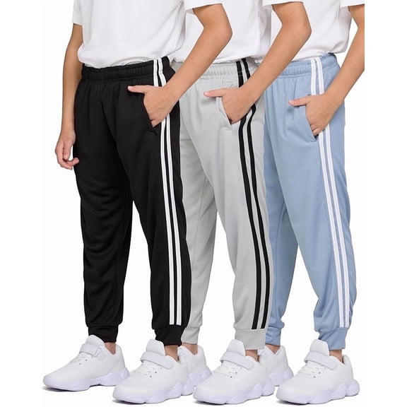 Pure Champ Boys’ 3-Pack Mesh Jogger Sweatpants with Zipper Pockets, Lightweight Active Quick-Dry Pants