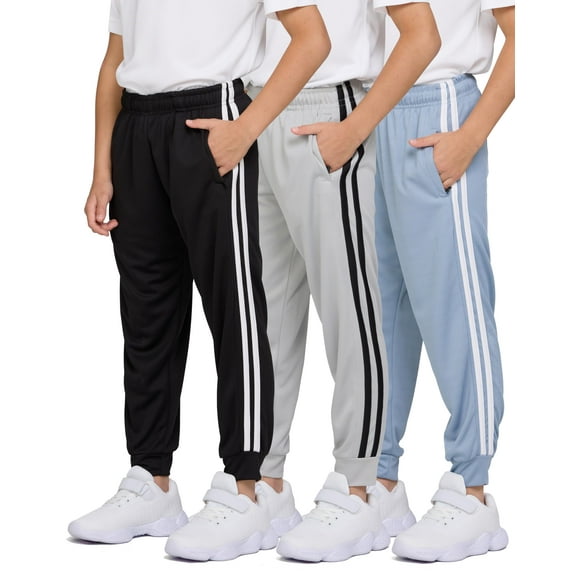 PURE CHAMP 3 Pack Boys Sweatpants Mesh Lightweight Kids Clothes with Zipper Pockets Active Quick-Dry Boys Pants Sizes 4-20 (Set 2 Size Large)