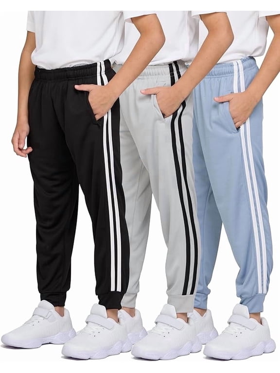 Boys’ 3-Pack Mesh Jogger Sweatpants with Zipper Pockets, Lightweight Active Quick-Dry Pants, Sizes 2T-2XL