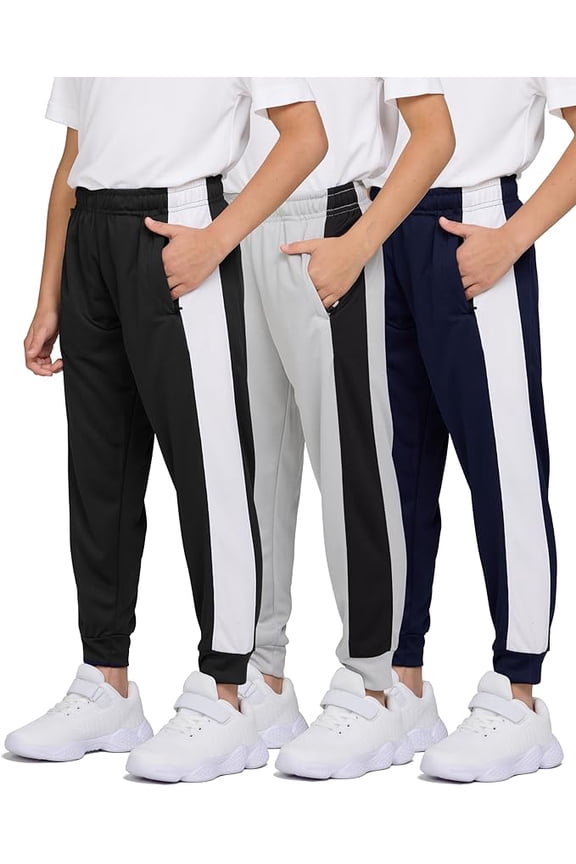 3 Pack Boys Sweatpants Mesh Lightweight Kids Clothes with Zipper Pockets Active Quick-Dry Boys Pants Sizes 4-20 (Set 3 Size 2X-Large)