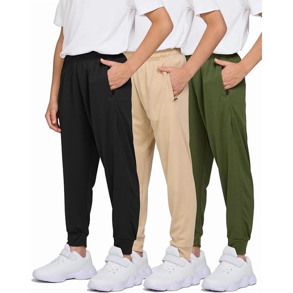 Pure Champ Boys’ 3-Pack Mesh Jogger Sweatpants with Zipper Pockets, Lightweight Active Quick-Dry Pants
