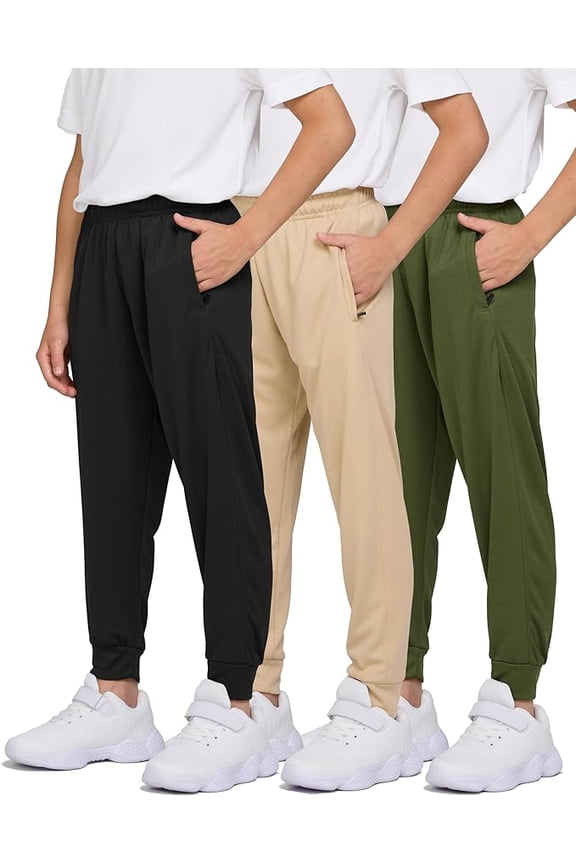 3 Pack Boys Sweatpants Mesh Lightweight Kids Clothes with Zipper Pockets Active Quick-Dry Boys Pants Sizes 4-20 (Set 4 Size X-Large)