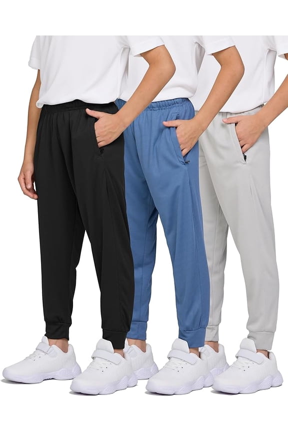 3 Pack Boys Sweatpants Mesh Lightweight Kids Clothes with Zipper Pockets Active Quick-Dry Boys Pants Sizes 4-20 (Set 5 Size X-Small)