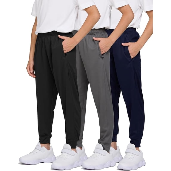 PURE CHAMP 3 Pack Boys Sweatpants Mesh Lightweight Kids Clothes with Zipper Pockets Active Quick-Dry Boys Pants Sizes 4-20 (Set 6 Size Small)
