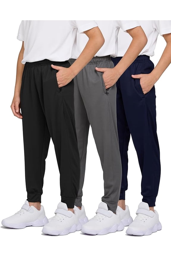 3 Pack Boys Sweatpants Mesh Lightweight Kids Clothes with Zipper Pockets Active Quick-Dry Boys Pants Sizes 4-20(Set 6 Size X-Small)