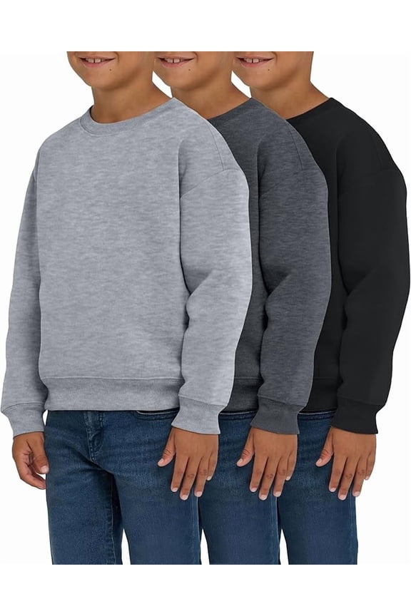 Boys' Crewneck Sweatshirts, 3 Pack, Long Sleeve, Fleece, Sizes 2T-18/20
